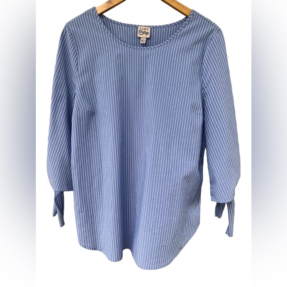 Como Vintage Blue and White stripped Top - Size L - Picture 1 of 11